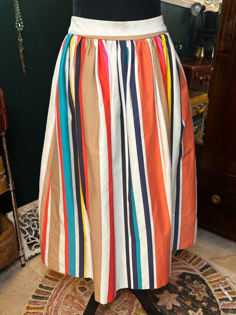 Alice + Olivia "Nikola" Rainbow Striped Full Midi Skirt Sz 2